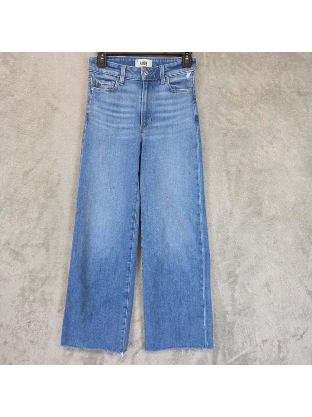 Paige Anessa Petite Wide Leg Jeans Womens 25 Blue Med Wash High Rise Raw Hem